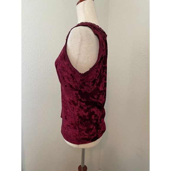 Carolyn Taylor Velvet Lace Trim Tank Top Size Large Burgundy Dark Romantic Y2k - Picture 3 of 8